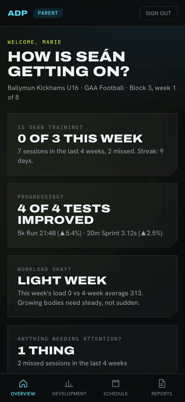 Parent view of the app